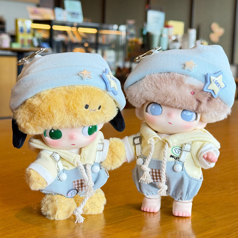Dimoo Doll Outfit Set: Cozy Hoodie + Overalls + Cat-Ear Beanie
